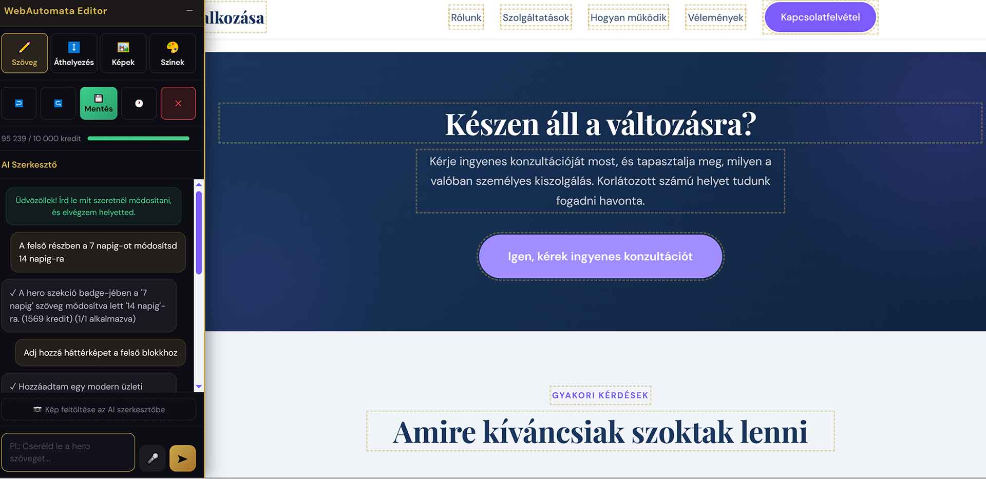 Weboldal szerkesztő felület